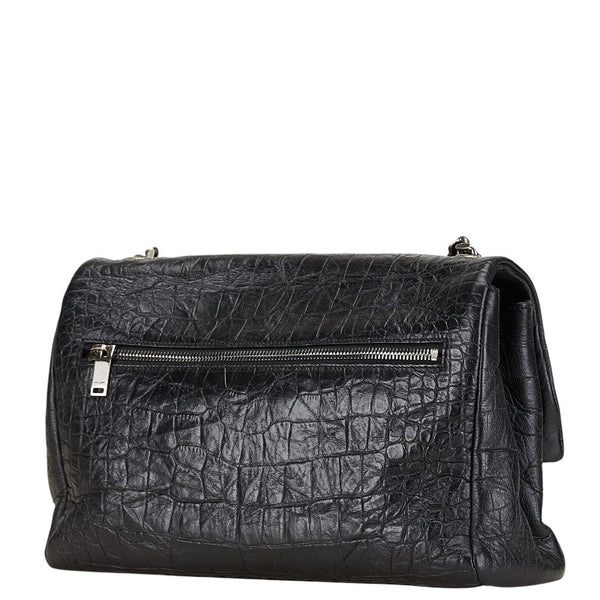 サンローラン クロコ型押し ウェストハリウッド YSLロゴ 斜め掛け チェーン ショルダーバッグ 574106 ブラック レザー レディース SAINT LAURENT 【中古】