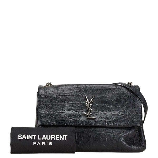 サンローラン クロコ型押し ウェストハリウッド YSLロゴ 斜め掛け チェーン ショルダーバッグ 574106 ブラック レザー レディース SAINT LAURENT 【中古】