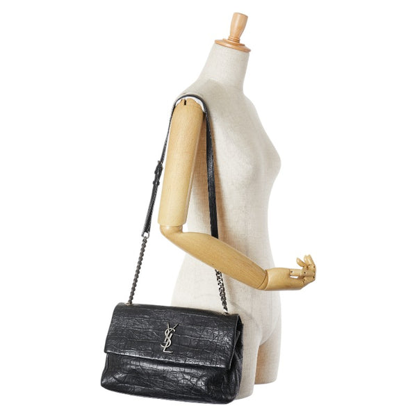 サンローラン クロコ型押し ウェストハリウッド YSLロゴ 斜め掛け チェーン ショルダーバッグ 574106 ブラック レザー レディース SAINT LAURENT 【中古】