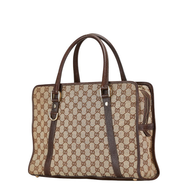 グッチ GGキャンバス アビー ハンドバッグ 130940 ベージュ ブラウン キャンバス レザー レディース GUCCI 【中古】