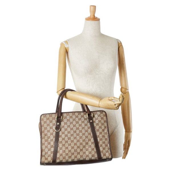 グッチ GGキャンバス アビー ハンドバッグ 130940 ベージュ ブラウン キャンバス レザー レディース GUCCI 【中古】