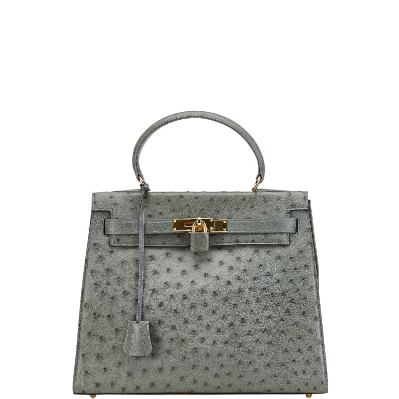 オーストリッチ ハンドバッグ カーキ ゴールド レザー レディース ostrich 【中古】