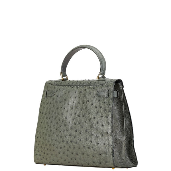 オーストリッチ ハンドバッグ カーキ ゴールド レザー レディース ostrich 【中古】