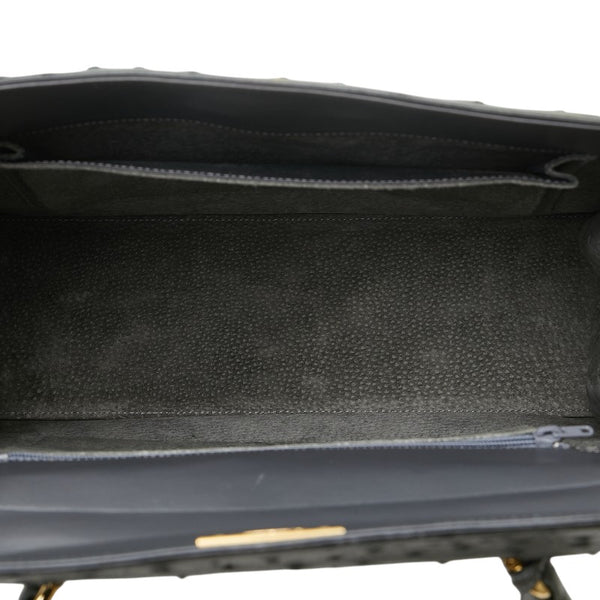 オーストリッチ ハンドバッグ カーキ ゴールド レザー レディース ostrich 【中古】