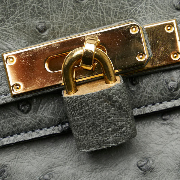 オーストリッチ ハンドバッグ カーキ ゴールド レザー レディース ostrich 【中古】