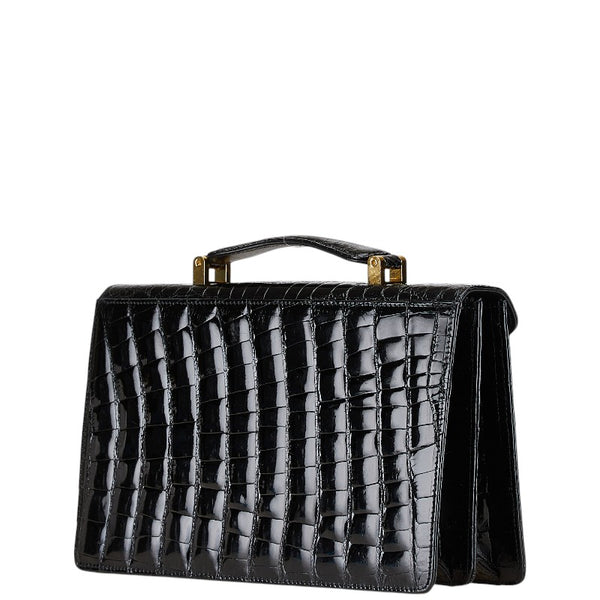 クロコ型押し ダイヤルロック ハンドバッグ ブラック エナメル レザー レディース 【中古】