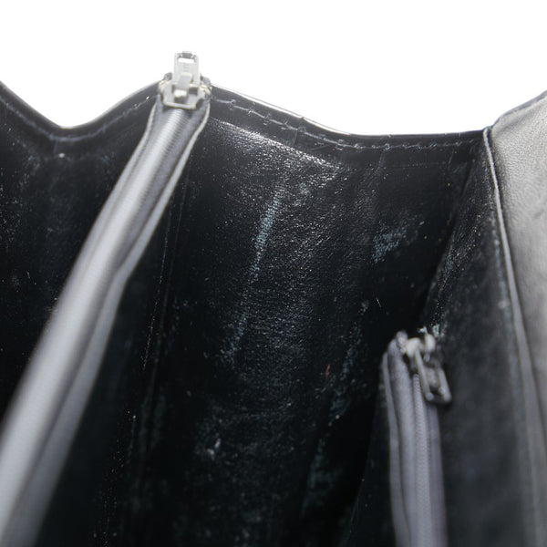 クロコ型押し ダイヤルロック ハンドバッグ ブラック エナメル レザー レディース 【中古】