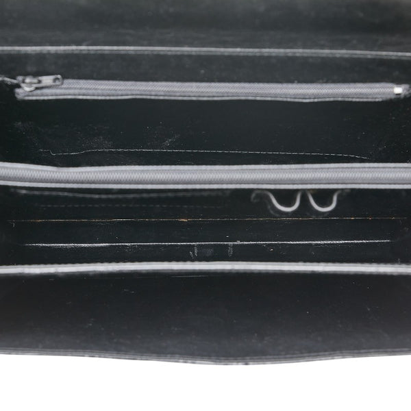 クロコ型押し ダイヤルロック ハンドバッグ ブラック エナメル レザー レディース 【中古】