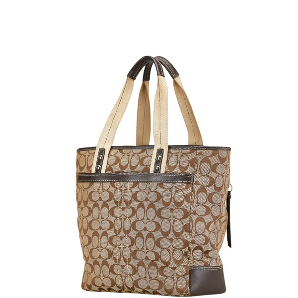 コーチ シグネチャー ハンドバッグ トートバッグ ベージュ ブラウン キャンバス レザー レディース COACH 【中古】