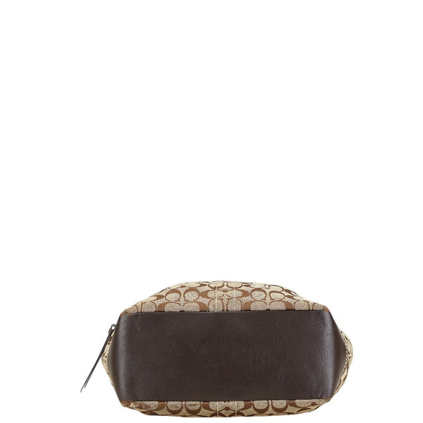 コーチ シグネチャー ハンドバッグ トートバッグ ベージュ ブラウン キャンバス レザー レディース COACH 【中古】