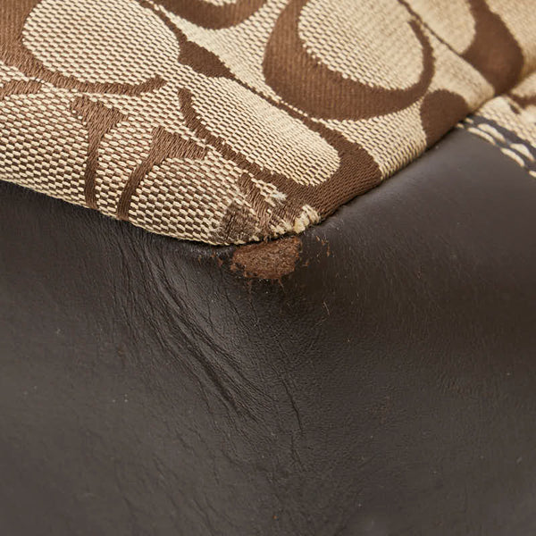 コーチ シグネチャー ハンドバッグ トートバッグ ベージュ ブラウン キャンバス レザー レディース COACH 【中古】