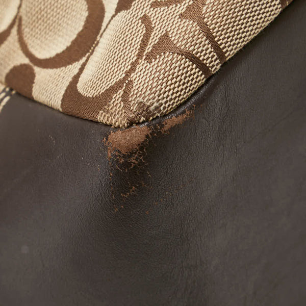 コーチ シグネチャー ハンドバッグ トートバッグ ベージュ ブラウン キャンバス レザー レディース COACH 【中古】