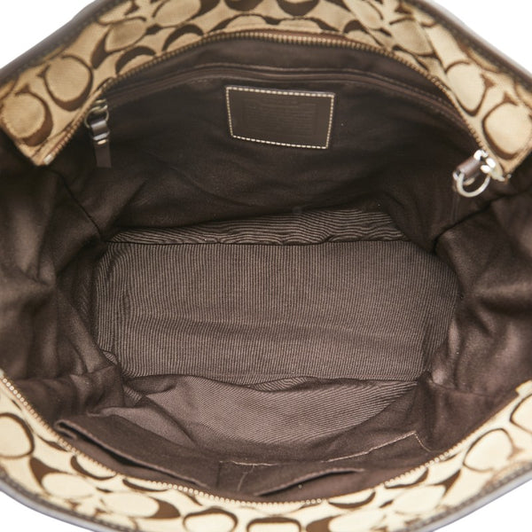 コーチ シグネチャー ハンドバッグ トートバッグ ベージュ ブラウン キャンバス レザー レディース COACH 【中古】