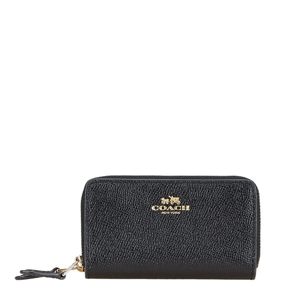 コーチ ダブルジップ コインケース F57855 ブラック レザー レディース COACH 【中古】