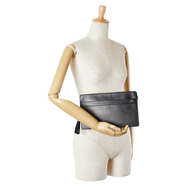 ダンヒル ロゴプレート セカンドバッグ クラッチバッグ ブラック レザー メンズ Dunhill 【中古】