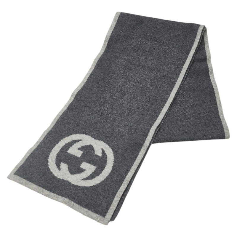 グッチ インターロッキングG マフラー 548247 グレー カシミヤ レディース GUCCI 【中古】