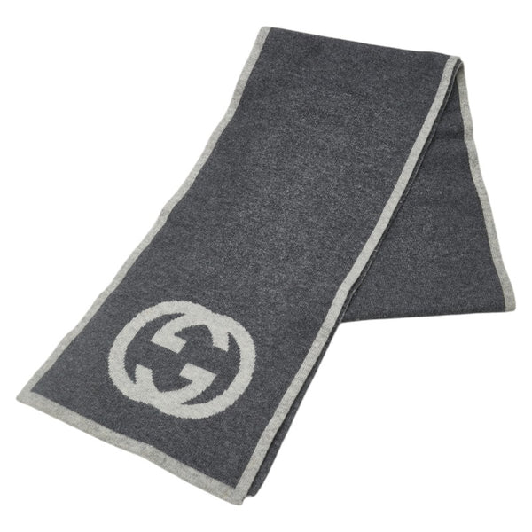 グッチ インターロッキングG マフラー 548247 グレー カシミヤ レディース GUCCI 【中古】