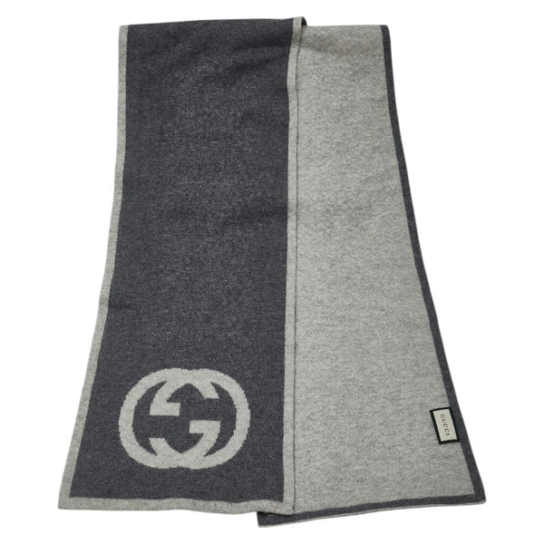 グッチ インターロッキングG マフラー 548247 グレー カシミヤ レディース GUCCI 【中古】