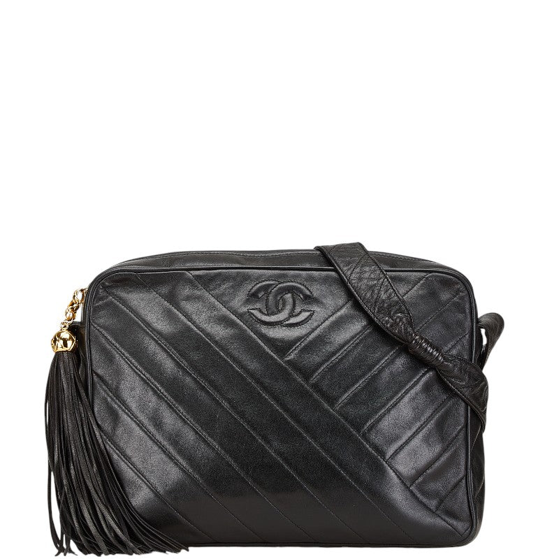 シャネル ココマーク フリンジ ショルダーバッグ ブラック ラムスキン レディース CHANEL 【中古】