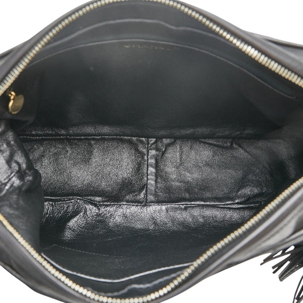 シャネル ココマーク フリンジ ショルダーバッグ ブラック ラムスキン レディース CHANEL 【中古】