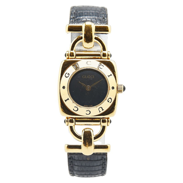 グッチ ホースビット 腕時計 6300L クオーツ ブラック文字盤 ステンレススチール レザー レディース GUCCI 【中古】