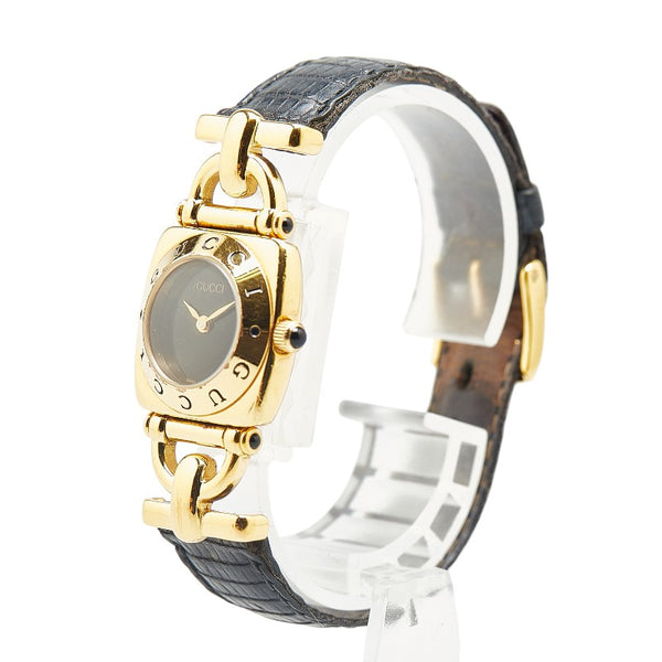 グッチ ホースビット 腕時計 6300L クオーツ ブラック文字盤 ステンレススチール レザー レディース GUCCI 【中古】