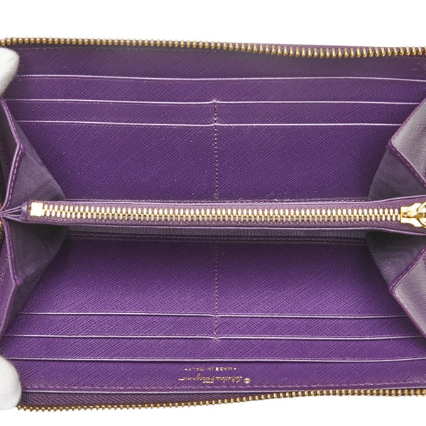 サルヴァトーレフェラガモ ヴァラリボン ラウンドファスナー 長財布 JP-22-C124 パープル レザー レディース Salvatore Ferragamo 【中古】