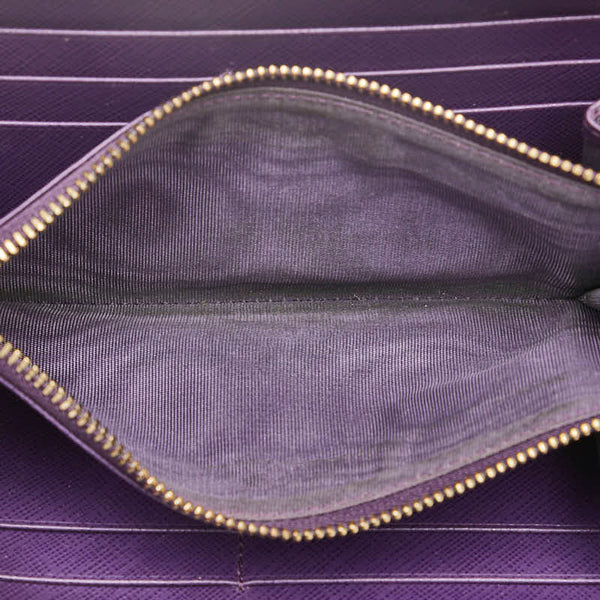 サルヴァトーレフェラガモ ヴァラリボン ラウンドファスナー 長財布 JP-22-C124 パープル レザー レディース Salvatore Ferragamo 【中古】