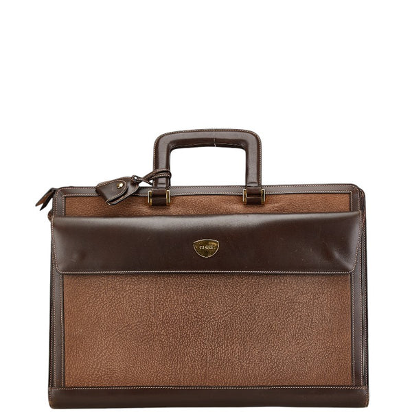 グッチ オールドグッチ エンブレムロゴ ビジネスバッグ ブリーフケース ブラウン レザー メンズ GUCCI 【中古】