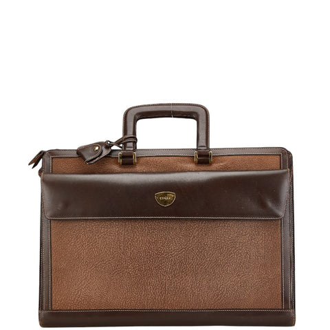 グッチ オールドグッチ エンブレムロゴ ビジネスバッグ ブリーフケース ブラウン レザー メンズ GUCCI 【中古】