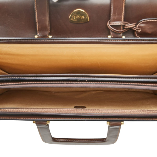 グッチ オールドグッチ エンブレムロゴ ビジネスバッグ ブリーフケース ブラウン レザー メンズ GUCCI 【中古】