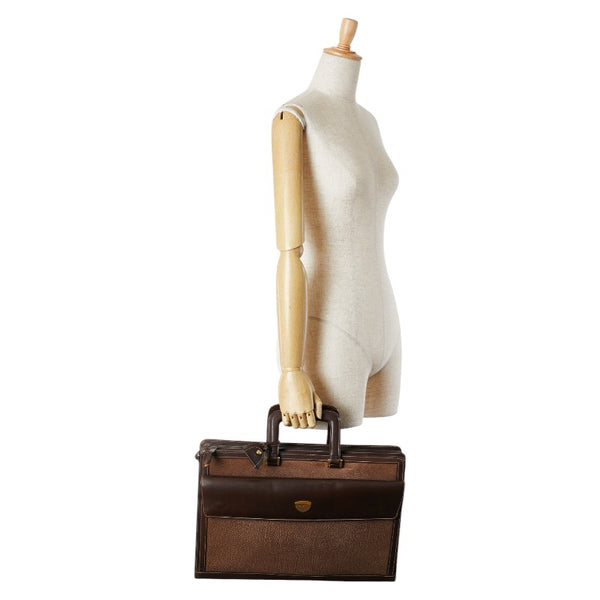 グッチ オールドグッチ エンブレムロゴ ビジネスバッグ ブリーフケース ブラウン レザー メンズ GUCCI 【中古】