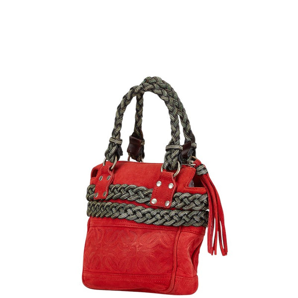 ロエベ アナグラム チェーン デザイン ハンドバッグ レッド グリーン スウェード レディース LOEWE 【中古】