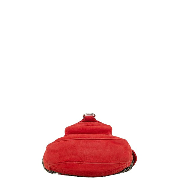 ロエベ アナグラム チェーン デザイン ハンドバッグ レッド グリーン スウェード レディース LOEWE 【中古】
