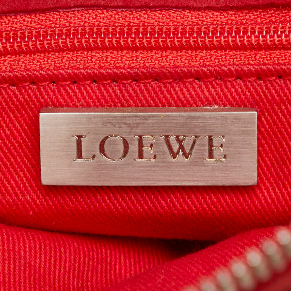 ロエベ アナグラム チェーン デザイン ハンドバッグ レッド グリーン スウェード レディース LOEWE 【中古】