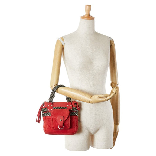ロエベ アナグラム チェーン デザイン ハンドバッグ レッド グリーン スウェード レディース LOEWE 【中古】