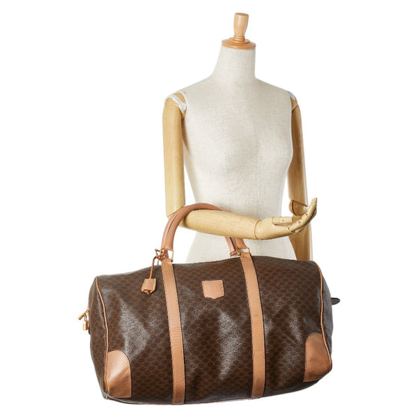 セリーヌ マカダム トリオンフ ボストンバッグ トラベルバッグ ブラウン PVC レザー レディース CELINE 【中古】