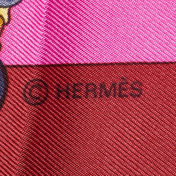 エルメス カレ90 Parmi les fleurs je compte les heures 花の中で過ごす時間 スカーフ パープル ブルー マルチカラー シルク レディース HERMES 【中古】