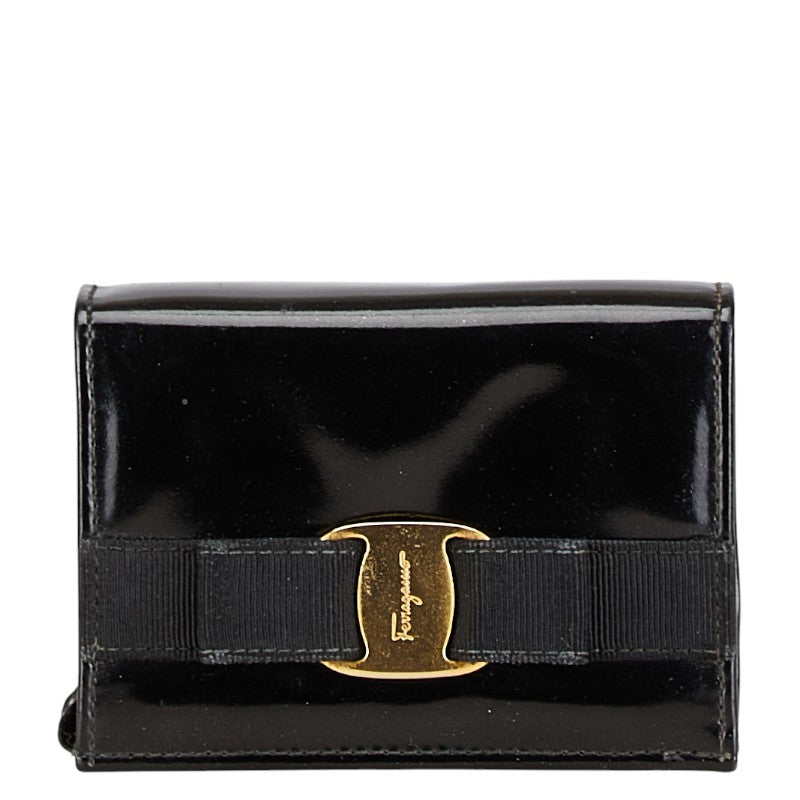 サルヴァトーレフェラガモ ヴァラ リボン ポーチ 化粧ポーチ 223057 ブラック レザー レディース Salvatore Ferragamo 【中古】