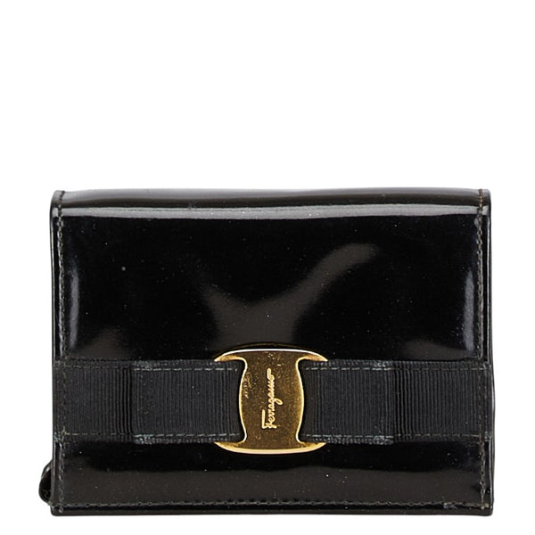 サルヴァトーレフェラガモ ヴァラ リボン ポーチ 化粧ポーチ 223057 ブラック レザー レディース Salvatore Ferragamo 【中古】