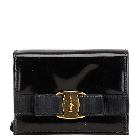 サルヴァトーレフェラガモ ヴァラ リボン ポーチ 化粧ポーチ 223057 ブラック レザー レディース Salvatore Ferragamo 【中古】