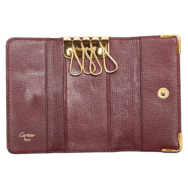 カルティエ マストライン キーケース 4連 ワインレッド ゴールド レザー レディース CARTIER 【中古】