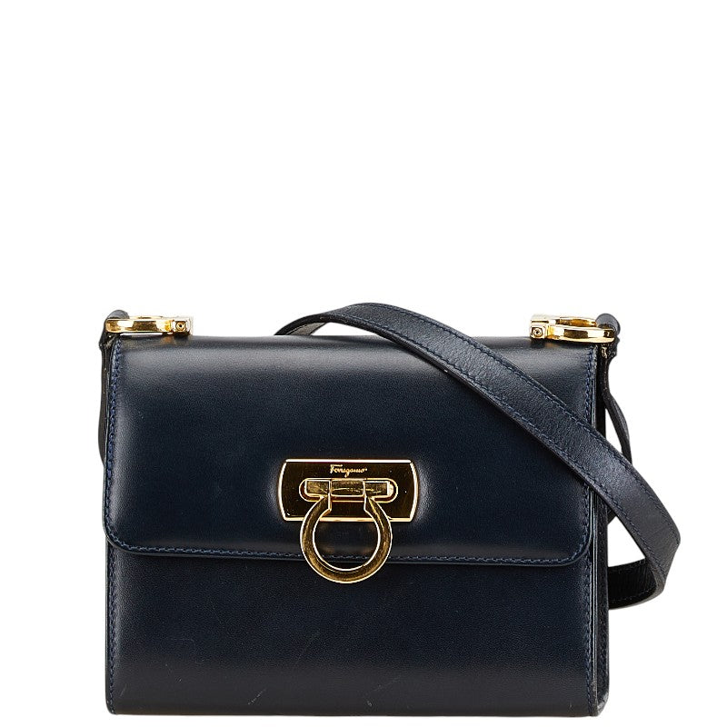 サルヴァトーレフェラガモ ガンチーニ 斜め掛け ショルダーバッグ BA214797 ネイビー レザー レディース Salvatore Ferragamo 【中古】