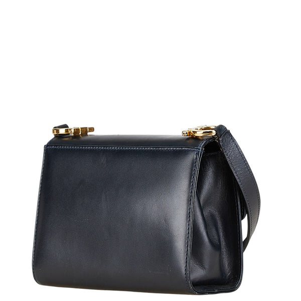 サルヴァトーレフェラガモ ガンチーニ 斜め掛け ショルダーバッグ BA214797 ネイビー レザー レディース Salvatore Ferragamo 【中古】