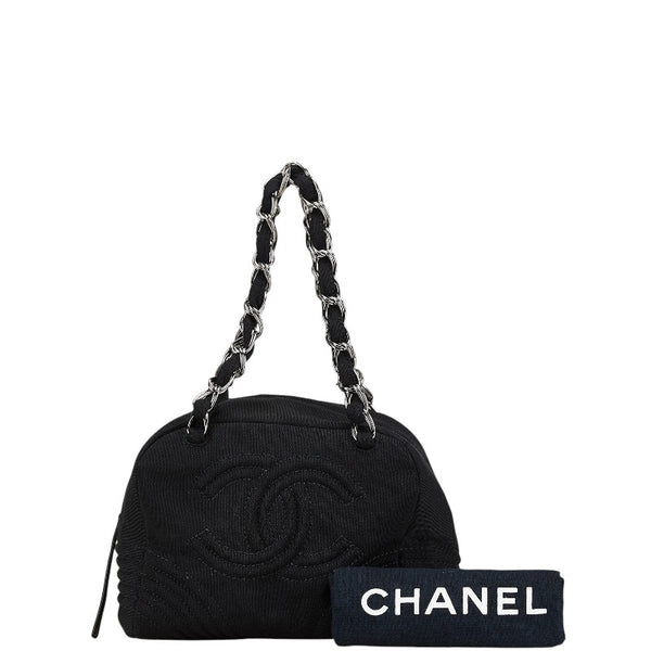 シャネル ココマーク チェーン ハンドバッグ ブラック コットン レディース CHANEL 【中古】