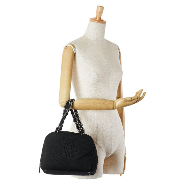 シャネル ココマーク チェーン ハンドバッグ ブラック コットン レディース CHANEL 【中古】