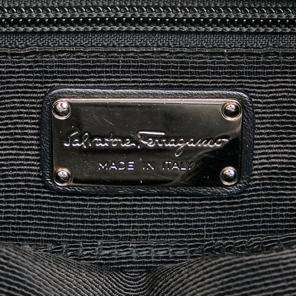 サルヴァトーレフェラガモ ヴァラリボン パンプス柄 ハンドバッグ ショルダーバッグ 2WAY FZ-21 B632 ブラック ナイロン レザー レディース Salvatore Ferragamo 【中古】
