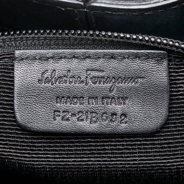 サルヴァトーレフェラガモ ヴァラリボン パンプス柄 ハンドバッグ ショルダーバッグ 2WAY FZ-21 B632 ブラック ナイロン レザー レディース Salvatore Ferragamo 【中古】