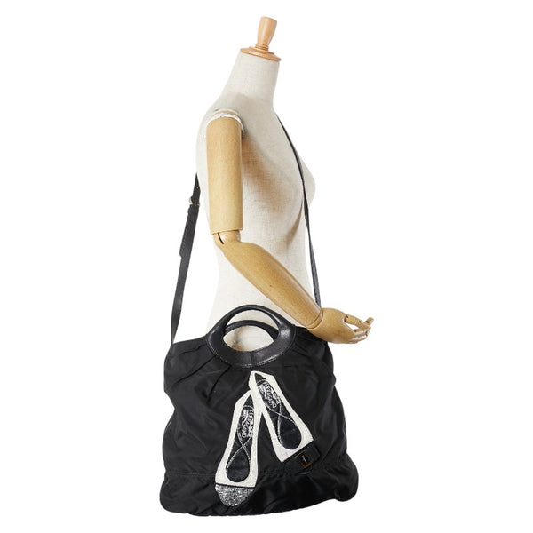 サルヴァトーレフェラガモ ヴァラリボン パンプス柄 ハンドバッグ ショルダーバッグ 2WAY FZ-21 B632 ブラック ナイロン レザー レディース Salvatore Ferragamo 【中古】