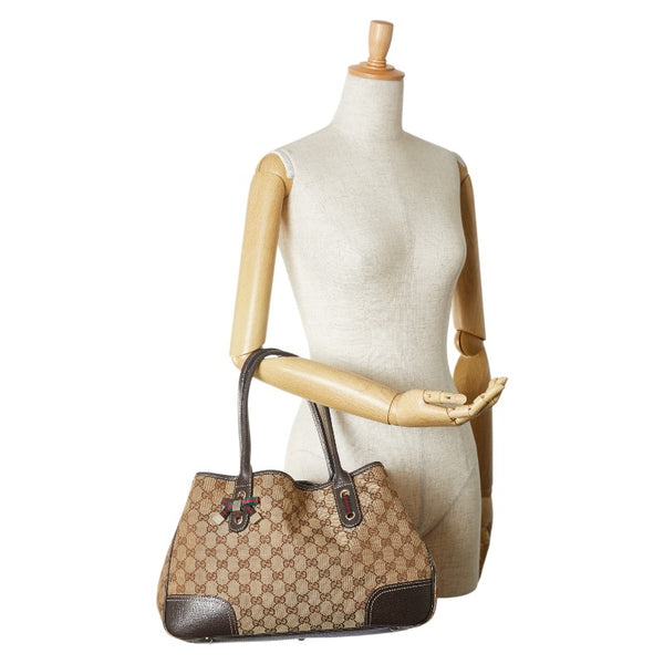 グッチ GGキャンバス プリンシー トートバッグ 163805 ベージュ ブラウン キャンバス レザー レディース GUCCI 【中古】